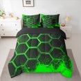 thumbnail image 2 of Manfei Geometric Honeycomb Bedding Comforter Set 7 Pieces for Boys, Green Black Queen Bedding Sets, Neon Gradient Hexagon Queen Sheet Sets, Breathable Home Decor, 2 of 8