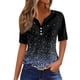 thumbnail image 1 of Camiseta para Mujer Camiseta Estampada Botón Manga Corta Diario Fin de Semana Moda Básica Cuello en V Top Regular Azul Real / 3XL, 1 of 5