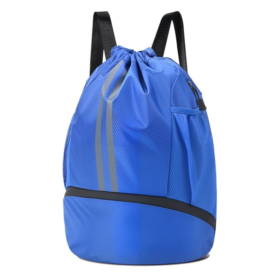 Bocaoying 3-Compartment Sports Drawstring Backpack, Water-Resistant Gym Bag with Wet/Dry Separation, Side Pockets & Zipper Pocket, Lightweight Swim Soccer Basketball Sack
