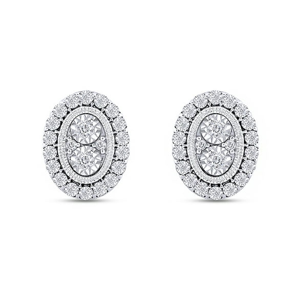 AFFY 1/5 CT.T.W. Round Cut Natural White Diamond Oval Frame Vintage-Style Stud Earrings In 14K Gold Over Sterling Silver (0.2 Cttw, I2-I3 Clarity)