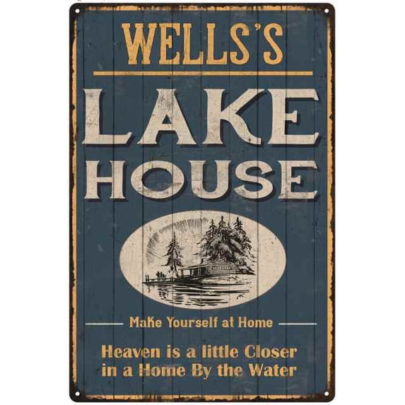 WELLS'S Lake House Blue Cabin Home Decor Gift 8x12 Metal 208120038131