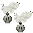 thumbnail image 1 of Flores artificiales Oairse de orquídeas blancas con jarrón de vidrio negro, 1 of 7