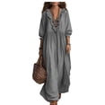 thumbnail image 2 of Dolkfu 3/4 Sleeve Women'S Clothing Cotton Blend V-Neck Gray Petal Maxi Peasant Dresses Relaxed Fit Retro Vintage Solid Modern Dresses Gray,Xxl, 2 of 6