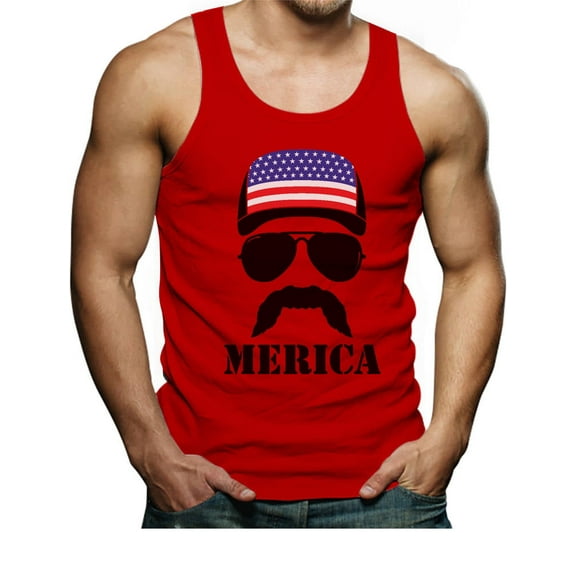Stars & Stripes Men's Tank Top - American Flag Print Singlet - Ideal for 4th of July Celebrations - Patriotic Summer Wear - Men's USA Themed Outfit - Small Red