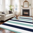 thumbnail image 3 of Turquoise Navy Blue Striped Large Area Rugs for Bedroom Living Room, Soft Non Slip Carpet Bedside Rug, Farmhouse Stripe Art Rectangular Floor Cover Kitchen Accent Rug 5'x8' for Dining Room/Office, 3 of 9