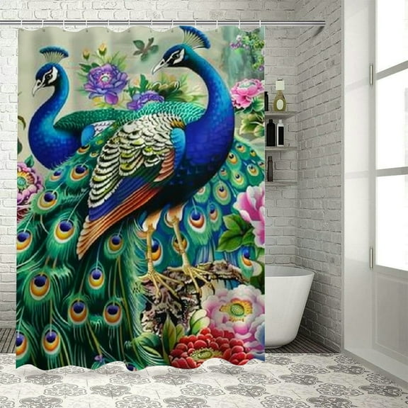 BCIIG Peacocks Flowers Washable Shower Curtain 100% Polyester with Hooks 36"x72
