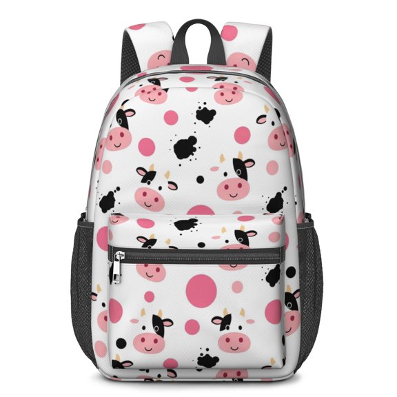 Cow and Dot White Pattern 17" Waterproof Oxford School Backpacks for Teens, S-Shape Padded Straps, for School, Travel, Hiking, Camping