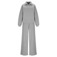 thumbnail image 4 of Kinrui Women's 2 Piece Matching Lounge Set Winter Long Sleeve Quarter Zip Pullover Wide Leg Airport Travel Pants Casual Sweatsuit Tracksuits Gray,L, 4 of 8