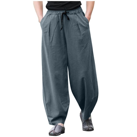 Blmnix Low Rise Men Pants Harem Pants Linen Pants Joggers Baggy Pant Long Green Taper Summer Pants,XXXXXL