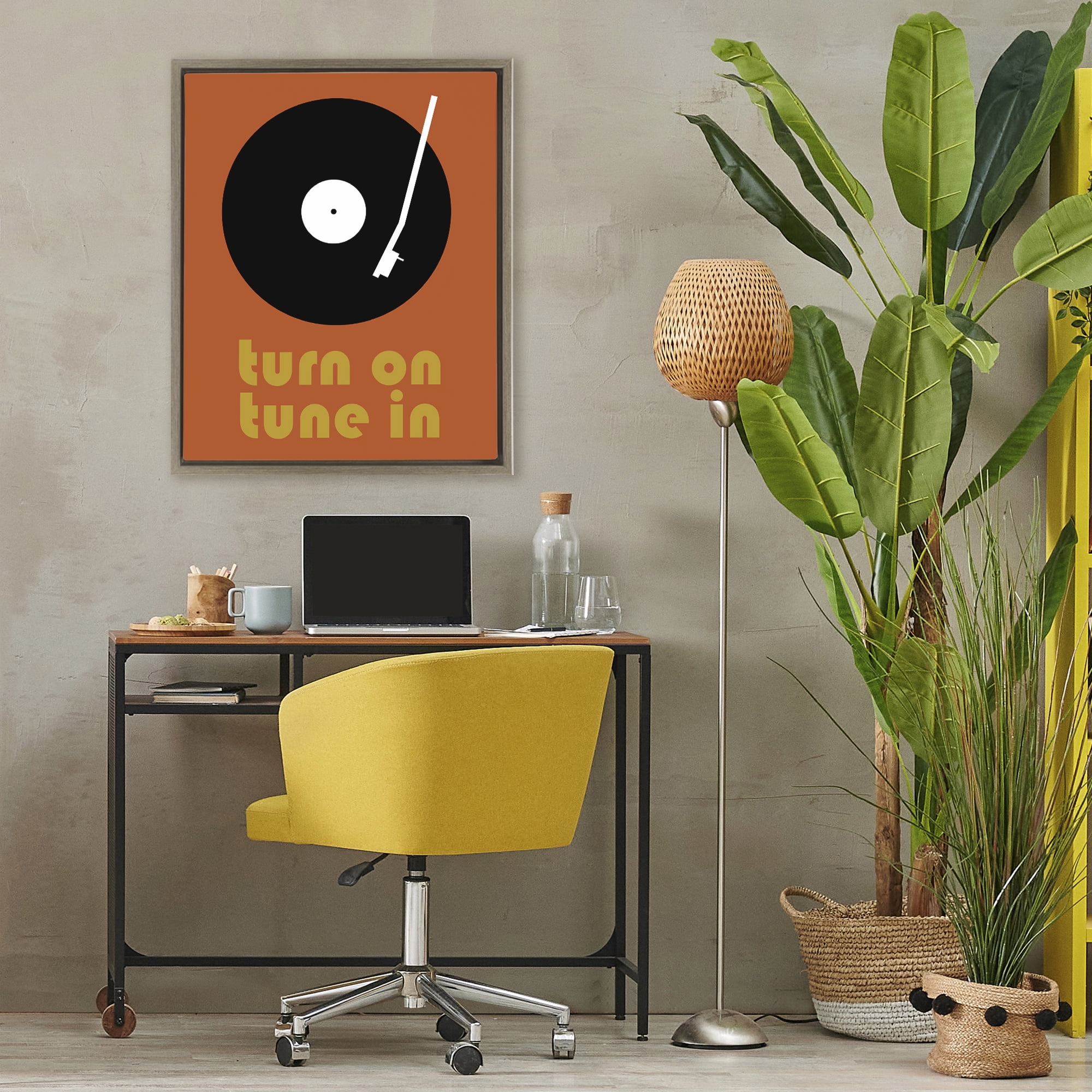 Stupell Industries Turn On Tune In Brown Framed Floater Canvas Wall Art, design by Tom Quartermaine