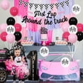 thumbnail image 2 of JOYMEMO Pink Race Car 1st Birthday Party Decorations Girl - First Lap Around The Track Banner Cake Topper, Cupcake Toppers, Checkered Flag Garland, Number 1 Balloons for Let’s Go Racing Party, 2 of 6