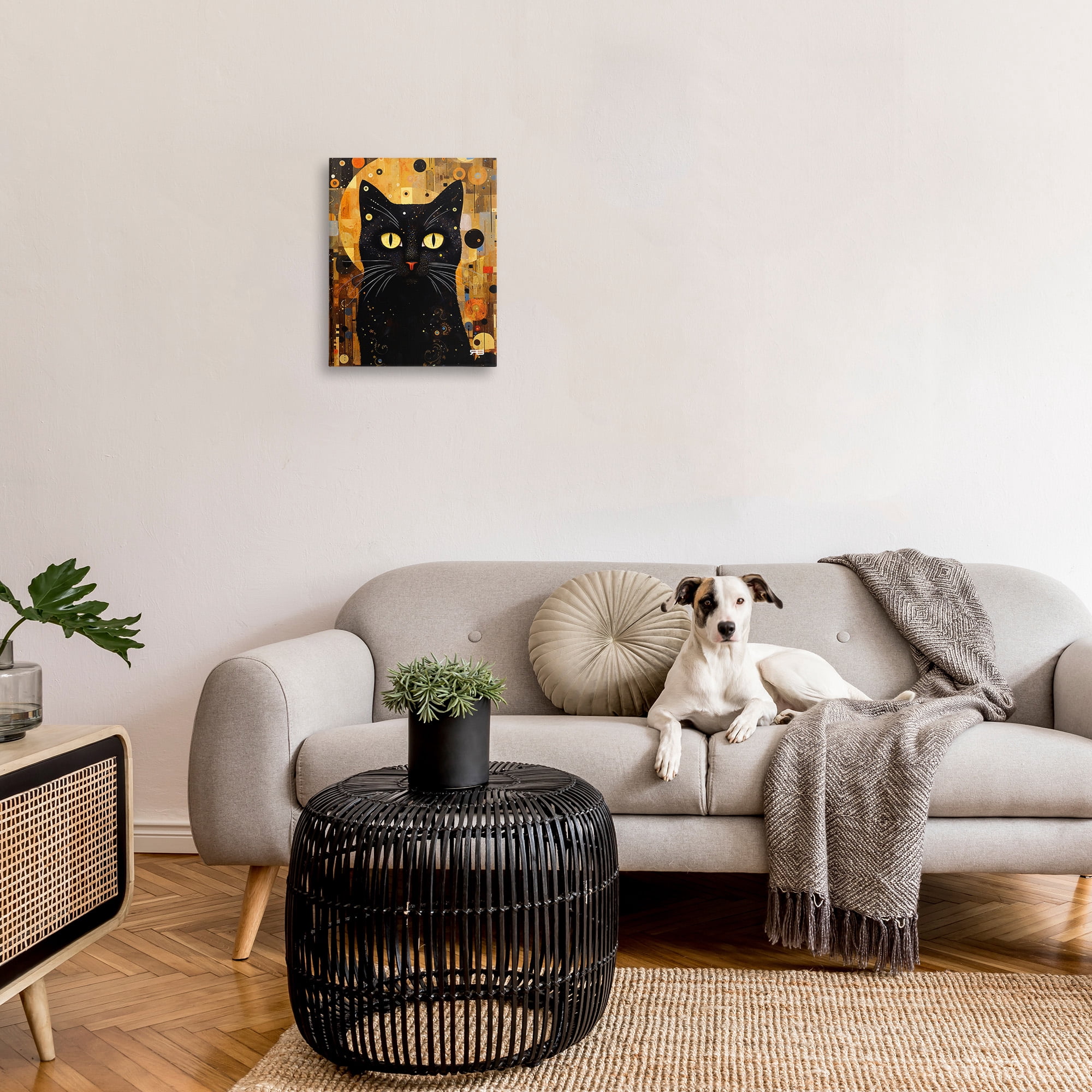 Stupell Industries Black Cat with Modern Pattern Animals & Insects Painting Gallery Wrapped Canvas Art Print Wall Art, 16 x 20