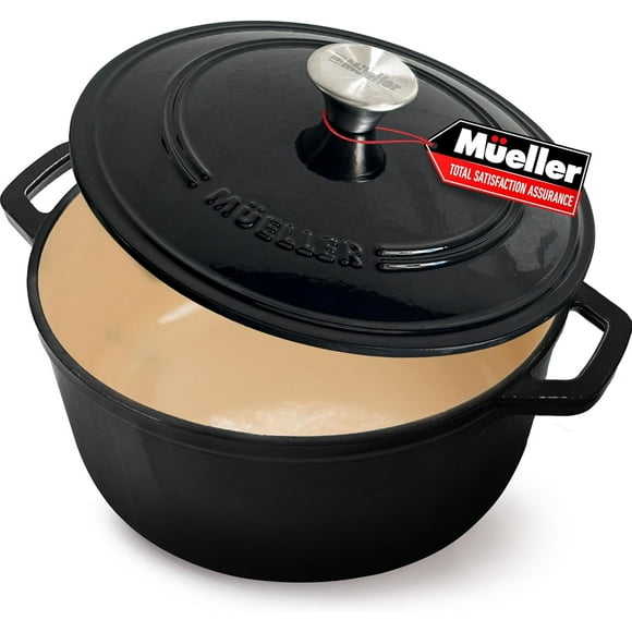 MÜELLERHOME Horno holandés de hierro fundido esmaltado de 4.5 cuartos, cacerola resistente y sartén para estofado con tapa y perilla de acero inoxidable, apto para horno hasta 500 °F y en todas las es