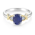 thumbnail image 4 of Gem Stone King 1.48 Ct Oval Blue Lapis E-F Lab Grown Diamond 925 Silver and 10K Yellow Gold Ring, 4 of 6