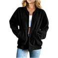 thumbnail image 2 of HAOTAGS Women’s Casual Corduroy Zip-Up Jacket Soft Loose-Fit Long Sleeve Outerwear with Front Pocket Black Size M, 2 of 8