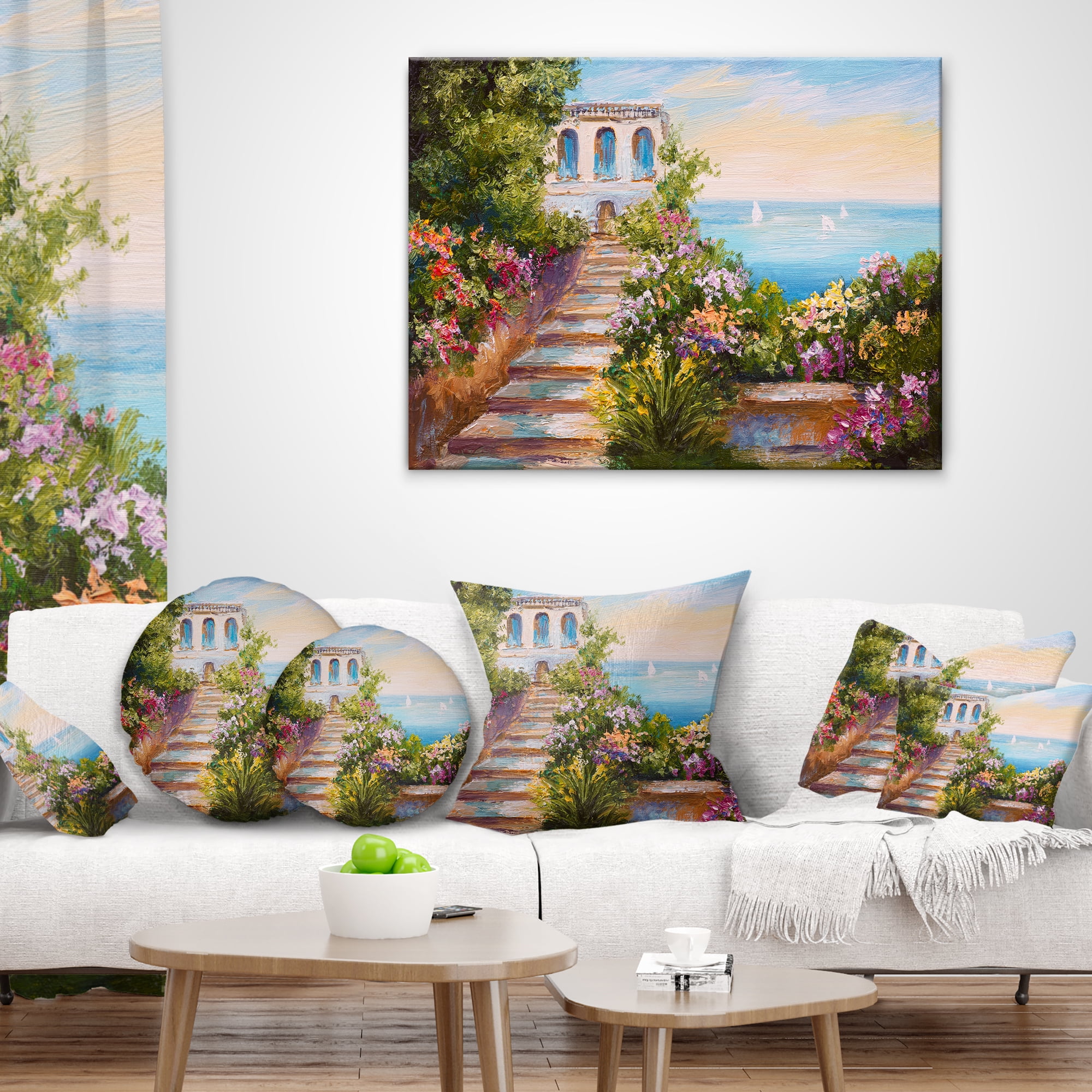 Designart House near the Sea - Landscape Printed Throw Pillow - 18x18
