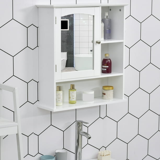 kleankin Armoire murale salle de bain placard de rangement armoire de  toilette avec étagères et une porte - 48 x 20 x 50 cm - gris