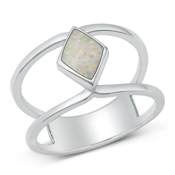 CHOOSE YOUR COLOR White Simulated Opal Ring .925 Sterling Silver Double Band CZ Female Size 7