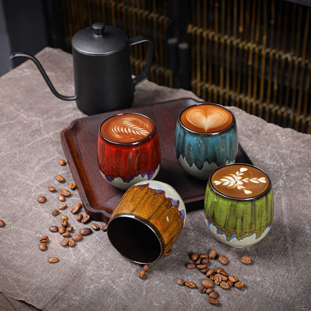 Danceemangoos Ceramic Espresso Cup Kiln Espresso Mug Demitasse Cups Flowing Glaze Teacup Cappuccino Cups Kung Fu Tea Set Mate Cup Set of 4 Handless