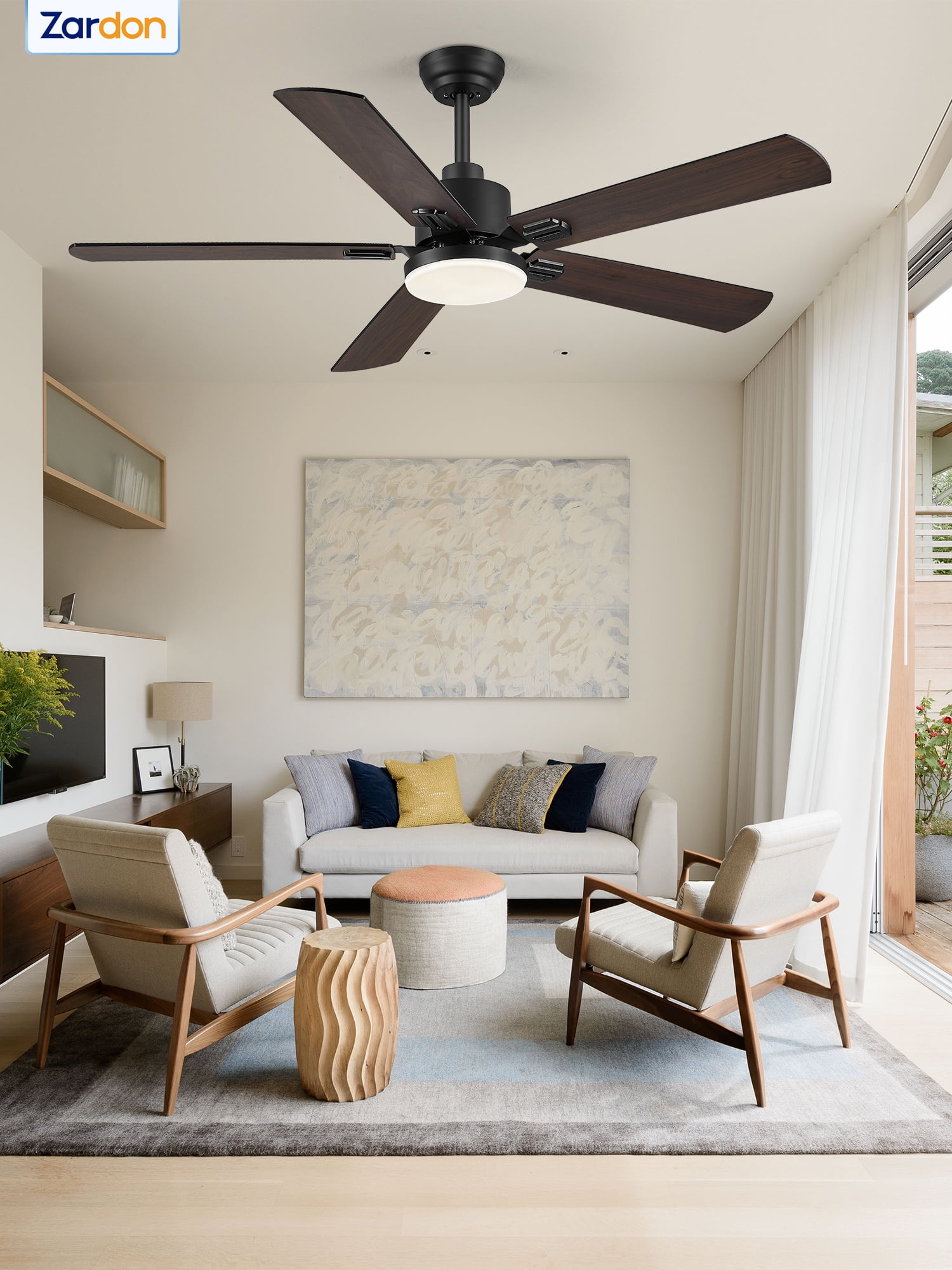 Zardon 52" 2 Pack Ceiling Fan with Light and Remote Control, Ultra-Quiet DC Motor, 6 Speed, Dimmable and Timer for Bedroom and Living Room, Indoor