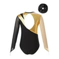 thumbnail image 4 of Miutii Long Sleeve Ballet Dance Gymnastics Leotards for Girls Sparkle Color Block Unitards with Hair Band Gold&Black 12, 4 of 5