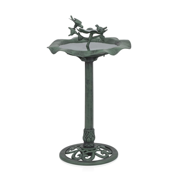 Alpine Corporation Bebedero de Pájaros con Flor de Loto para Exteriores de 33" de Alto, Verde