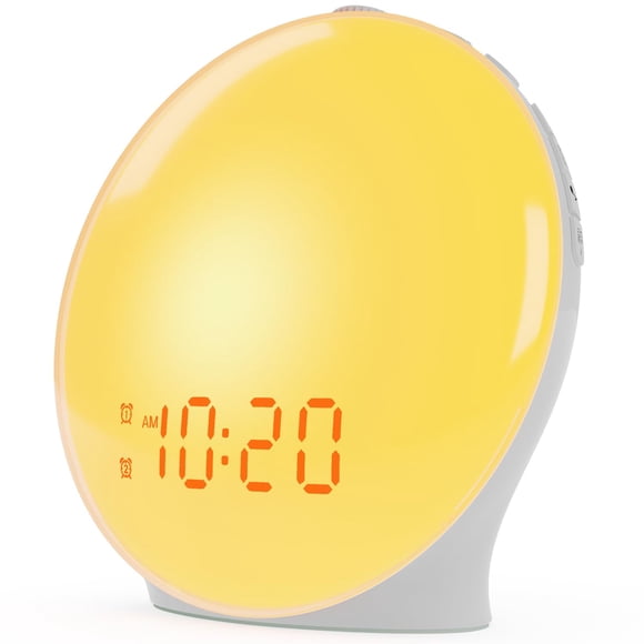 Wake Up Light Sunrise Despertador para niños, personas que duermen mucho, dormitorio, con simulación de amanecer, ayuda para dormir, alarmas duales, radio FM, repetición, luz nocturna, luz diurna, 7 c