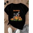 thumbnail image 2 of Halloween Skeleton Pumpkin Graphic Tee Just Waiting For Halloween Print Casual Holiday Party Top, 2 of 6