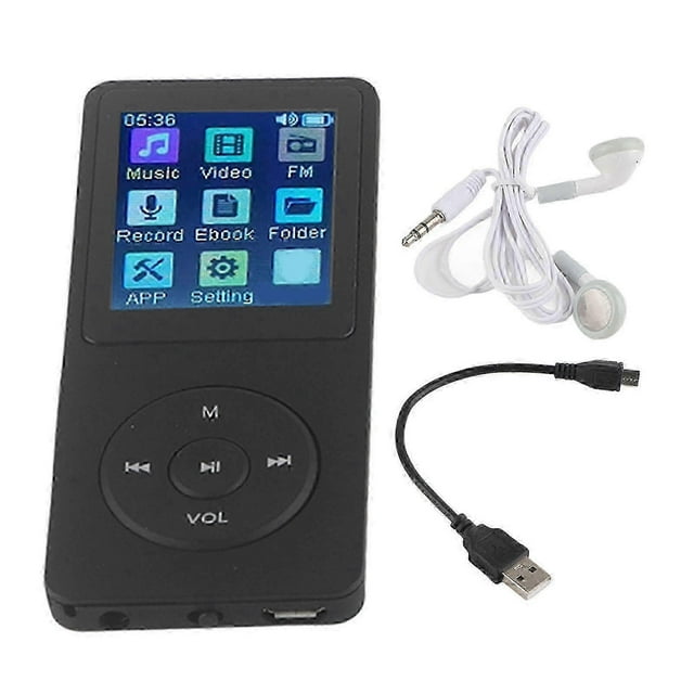 Portable MP4 Player, Support Small Memory Card, 1.8 Inch Ultra Thin LCD Screen, Media Music Player with Accessories for Students, Black
