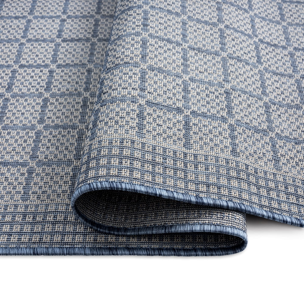 Nicole Miller New York Patio Country Luna Contemporary Geometric Indoor/Outdoor Area Rug, Blue/Grey, 7'9"x10'2"