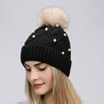 thumbnail image 2 of Jamicy Soft Hat for Women Clearance Sales Beanie with Pom Pom Winter Hats for Women Fashionable with Pearls, Warm Knit Skull Caps for Women, 2 of 4