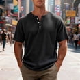 thumbnail image 5 of Short Sleeve Tops for Men Waffle Knit Henley Neck T-shirts Casual Loose Fit Summer Soft Basic Tee Shirts, 5 of 6