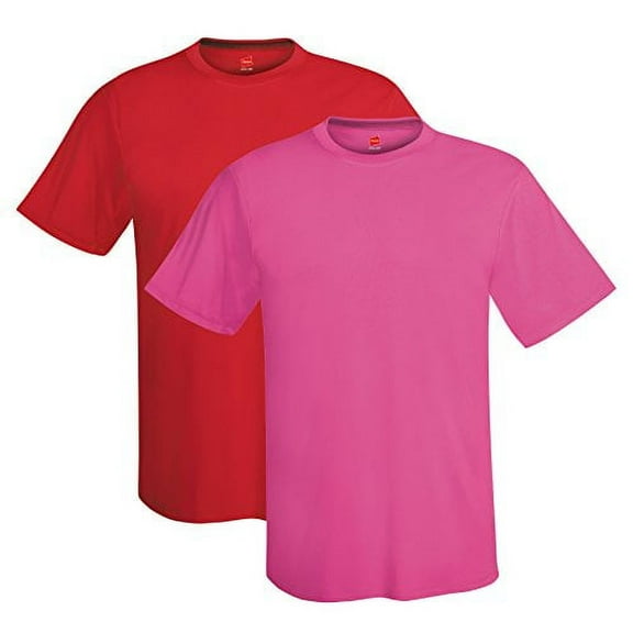 Hanes 4 oz NANO-T Cool Dri T-Shirt (Pack of 2) (1 Deep Red / 1 Wow Pink)