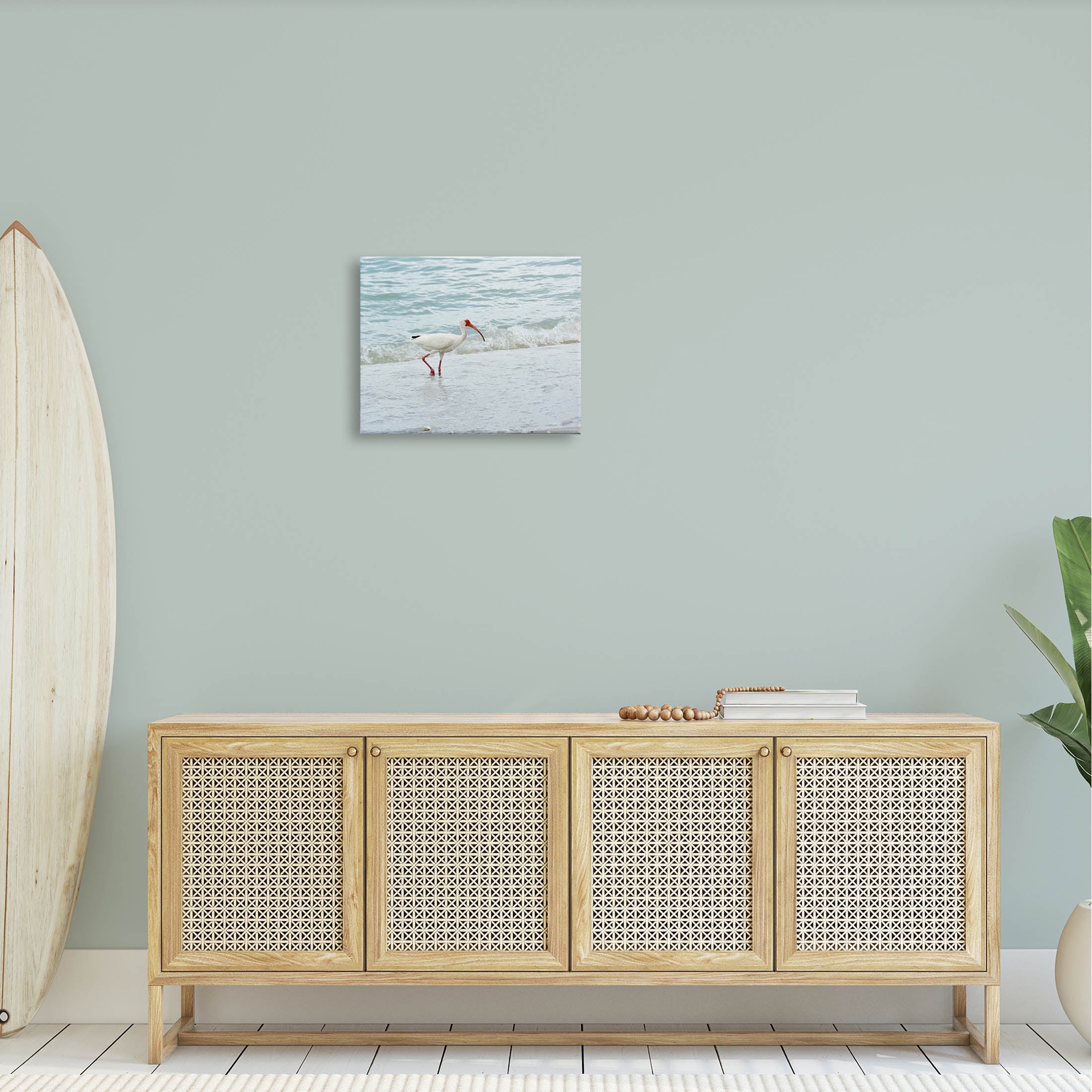 Bird Stepping Sea Waves Splash Animals & Insects Photograph Gallery Wrapped Canvas Print Wall Art