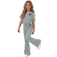 thumbnail image 6 of BXJX Girls Outfit Sets, Short Sleeve Holiday 2PC Crew Neck T-Shirts and Flare Pants Sets Gray Size 9-10 T, 6 of 6