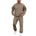 thumbnail image 2 of Dwellite Men’s 2 Piece Sweatsuit Set 2026 Crewneck Sweatshirt and Joggers Sets Casual Athletic Workout Lounge Outfit with Pockets Light Brown L, 2 of 7