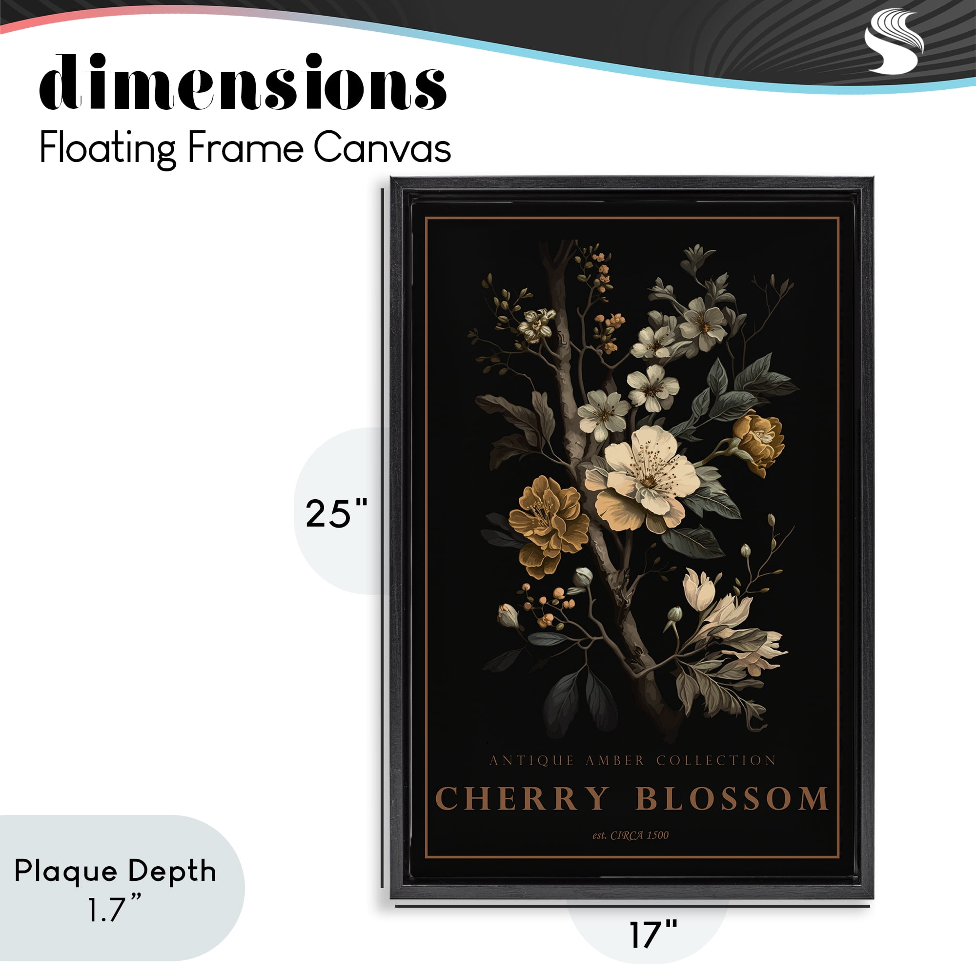 Stupell Industries Antique Cherry Blossom Light Black Framed Floater Canvas Wall Art, design by Chris Giampietro