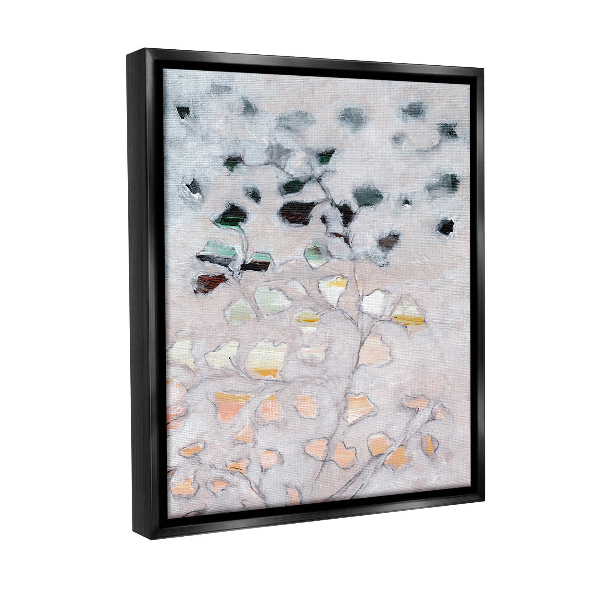 Stupell Industries Pastel Ombre Plant Leaves Botanical & Floral Painting Black Floater Framed Canvas Art Print Wall Art, 25 x 31