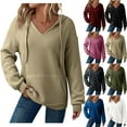 thumbnail image 6 of qucoqpe Women's Solid Color V-Neck Hooded Sweater Lightweight Long Sleeve Pullover Sweatshihrts Cozy Breathable Lounge Hoodie Top for Everyday, 6 of 6