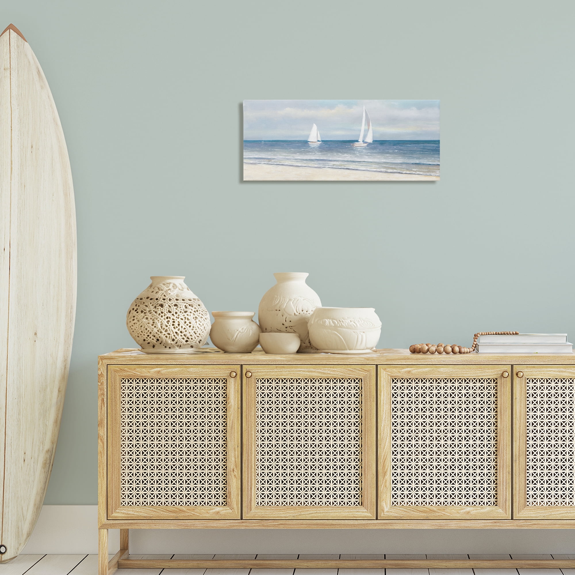 Stupell Industries Sooth Sailboats View Nautical & Beach Painting Wrapped Canvas Art Print Wall Art, 30 x 13