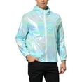 thumbnail image 4 of INSPIRE CHIC Men's Jacket Metallic Zip up Hooded Lightweight Holographic Shiny Jackets S Mint Blue, 4 of 7