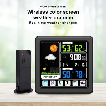 LED Wireless Weather Station with Outdoor Sensor Touchscreen Table Mount Clock Nursery Thermometer Humidity Meter Home Accurate Black