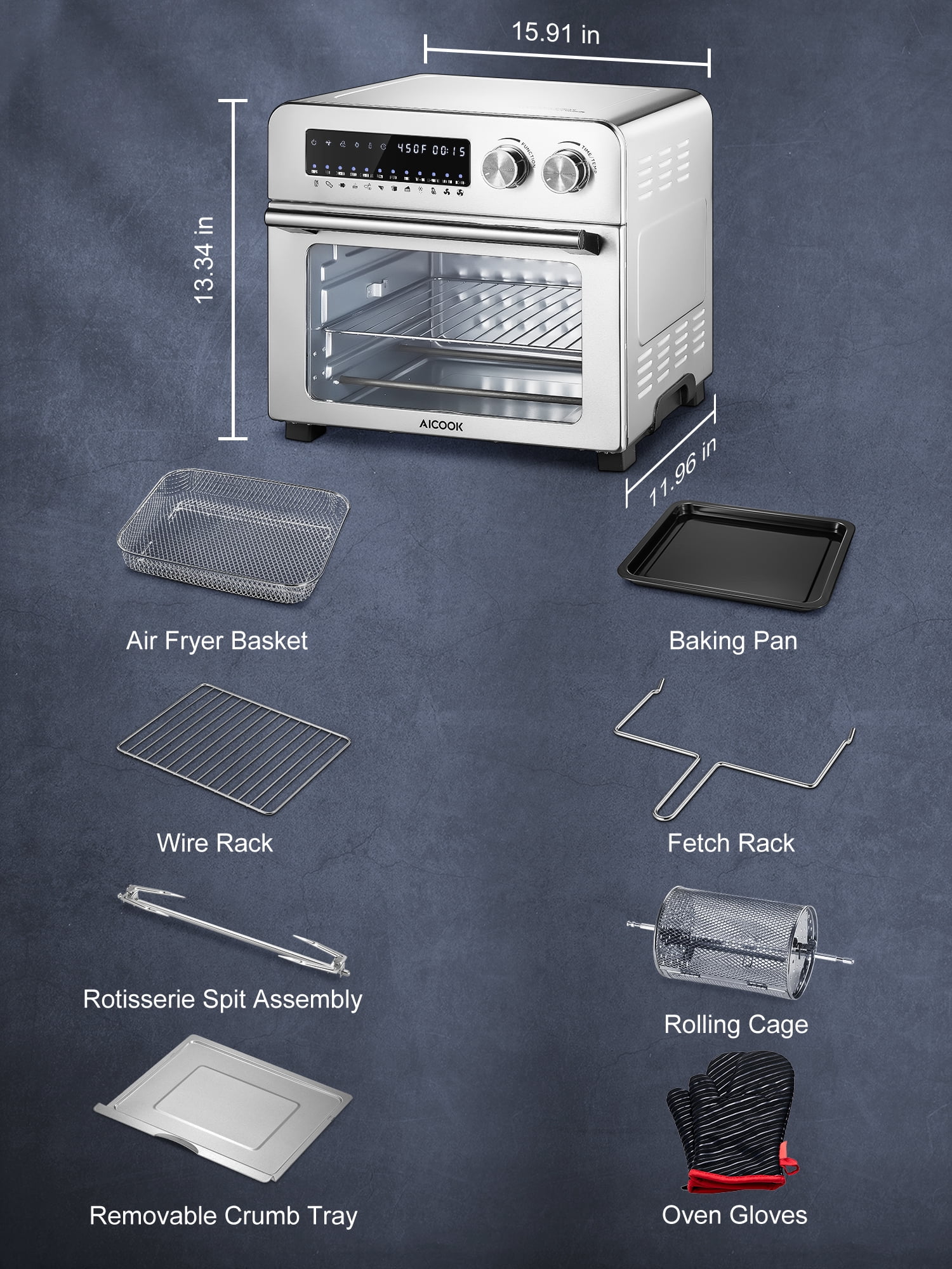 aicook air fryer toaster oven 23l