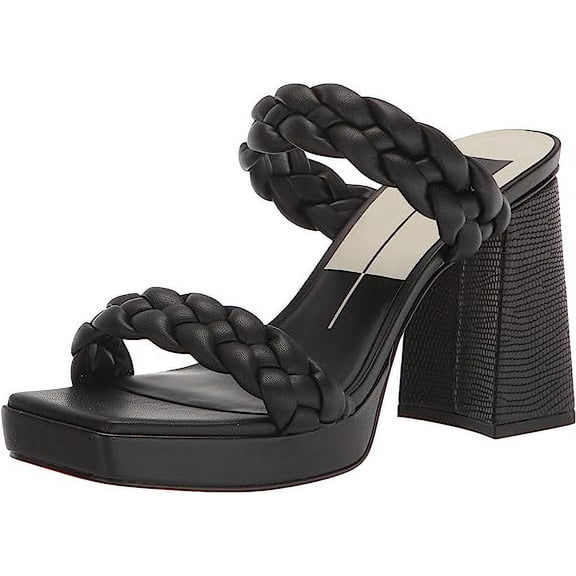 Dolce Vita Ashby Black Stella Block Heel Braided Straps Open Toe Heeled Sandals (Black Stella, 6)