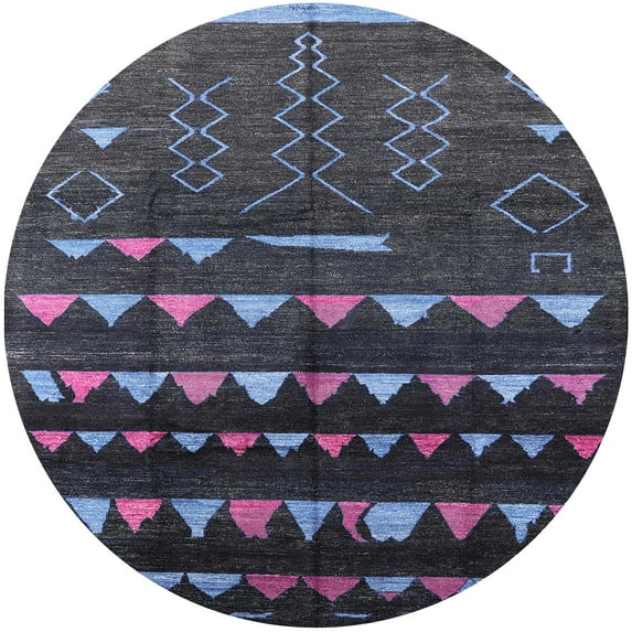 Ahgly Company Machine Washable Indoor Round Industrial Modern Dark Goldray Black Area Rugs, 4' Round
