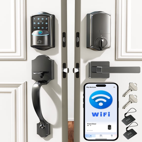 Veise Smart Lock for Front Door with Handle Set, Wifi Fingerprint Keyless Entry, Touchscreen Keypad, Easy Install, Matte Black