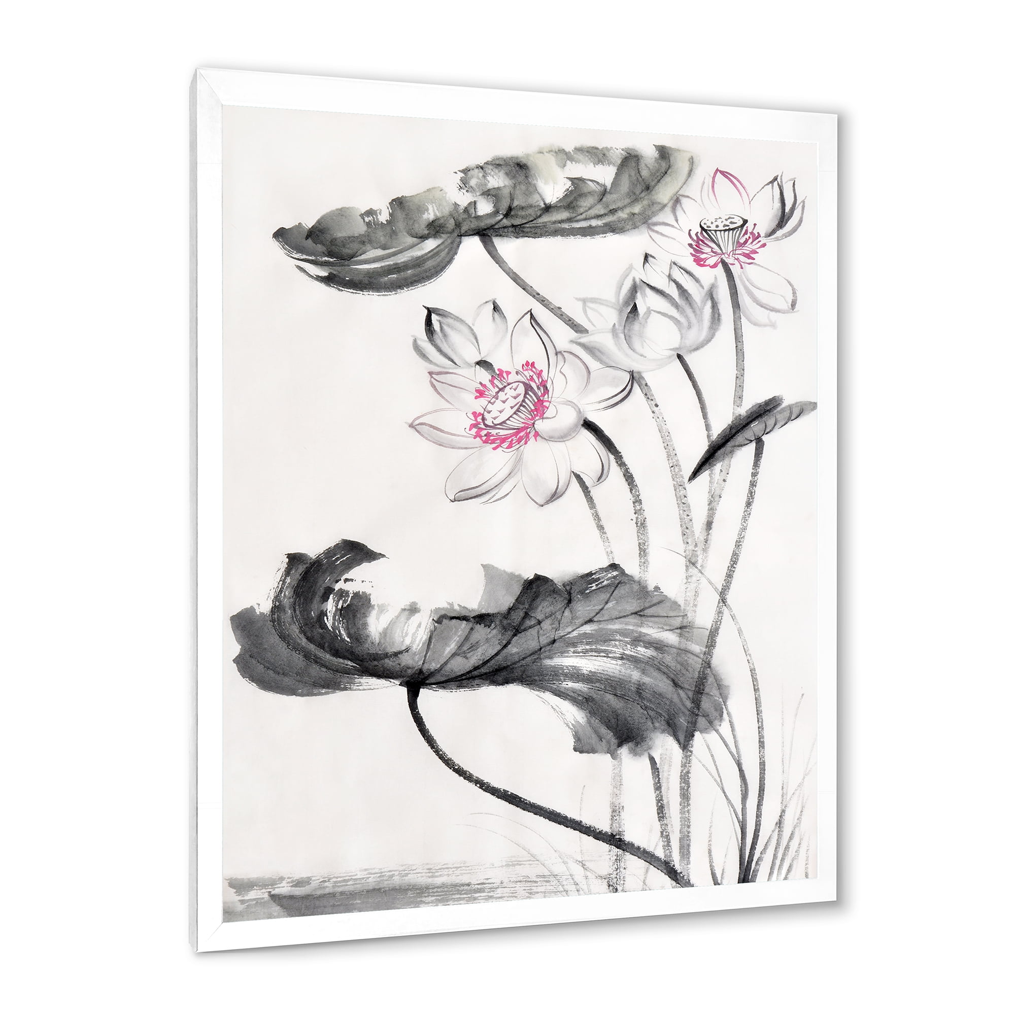 Designart 'Ancient Lotus Flowers' Traditional Framed Art Print