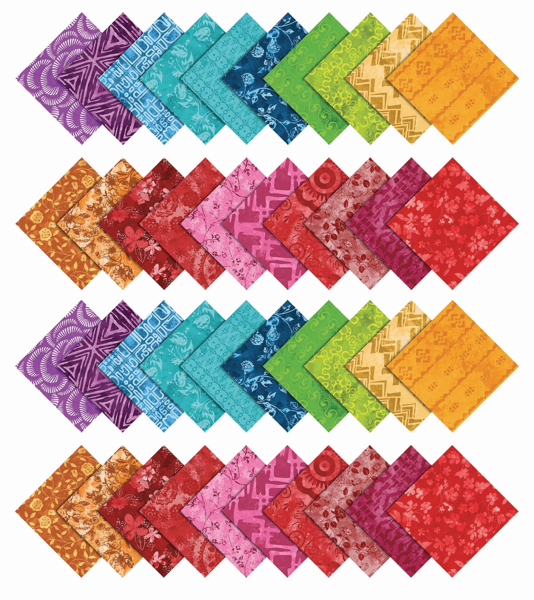 Soimoi 40Pcs Batik Print Cotton Precut Fabrics For Quilting Craft Strips 2.5x42inches Jelly Roll - Red