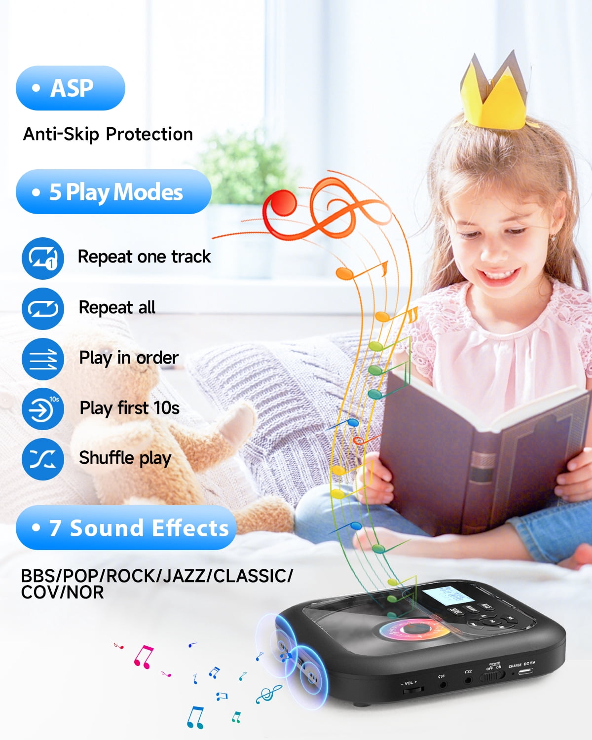 ARAFUNA Portable CD Player Bluetooth with Speakers and Rechargeable, Bluetooth CD Player Portable with Headphones Support FM & AUX Connection