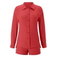 thumbnail image 6 of Shorts Set for Women Two Piece Outfits for Women Button Down Shirt Casual Loose Shorts Women Summer Clothes Vacation Sets for Women, 6 of 6